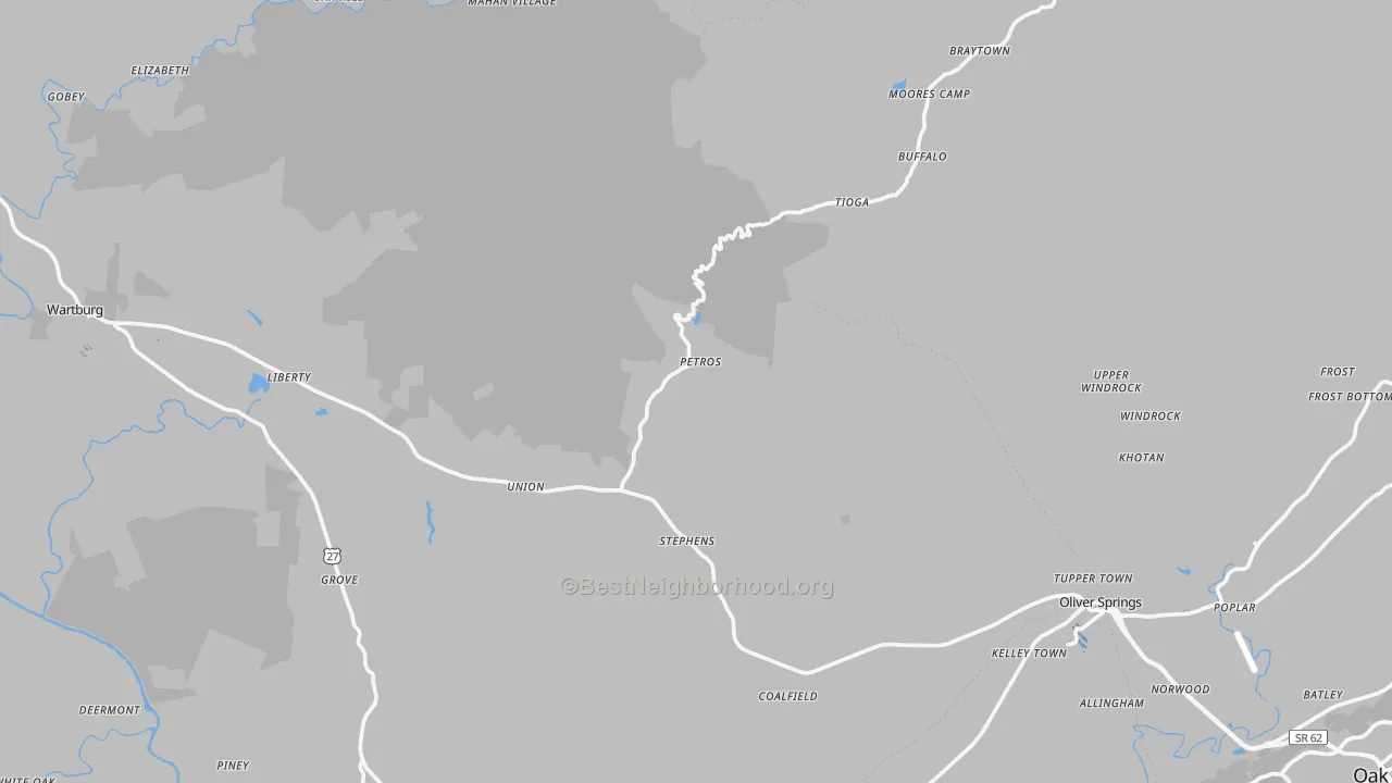 Transit Grade map of Petros, TN