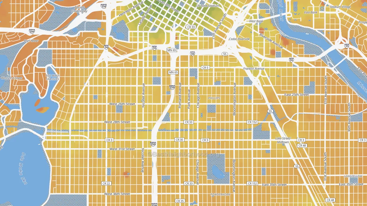 Transit Grade map of Phillips West, Minneapolis, MN
