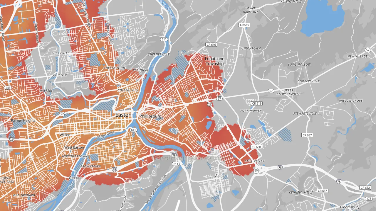 Transit Grade map of Phillipsburg, NJ