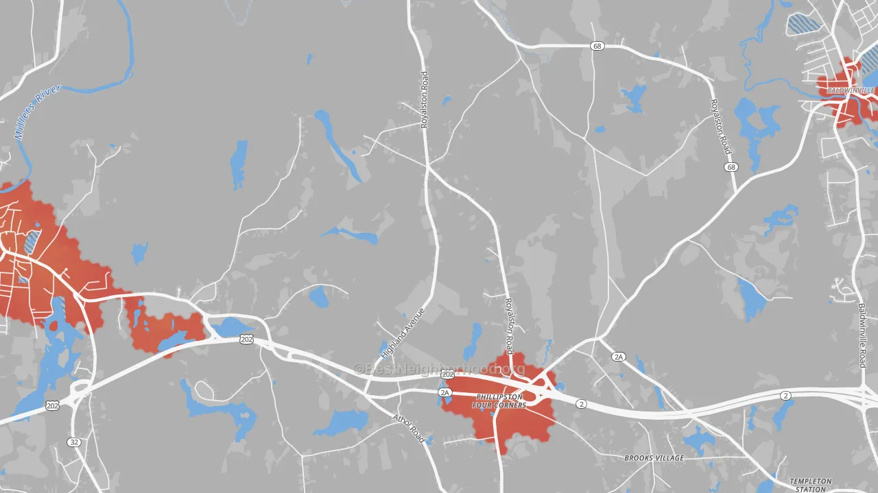 Transit Grade map of Phillipston Four Corners, MA