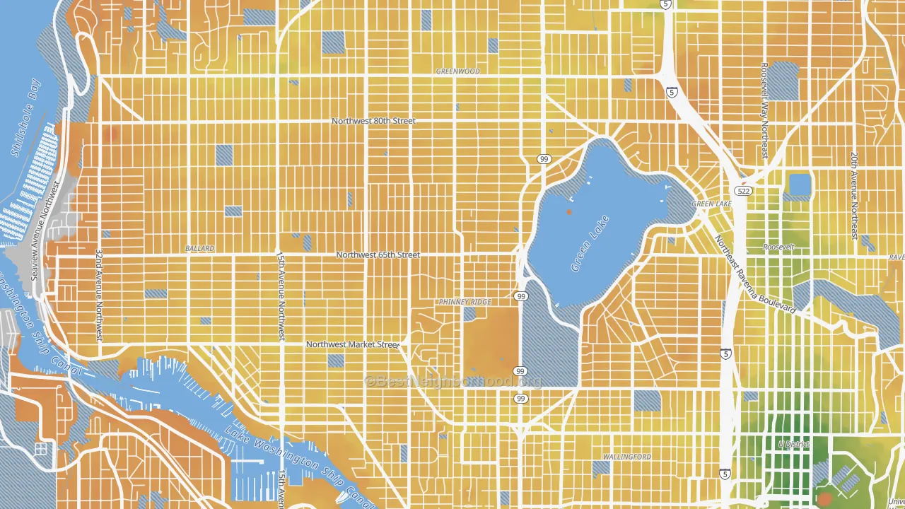Transit Grade map of Phinney Ridge, Seattle, WA