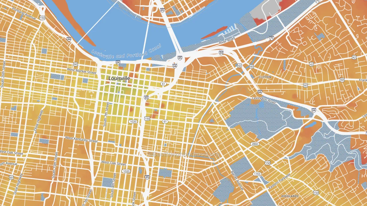 Transit Grade map of Phoenix Hill, Louisville, KY