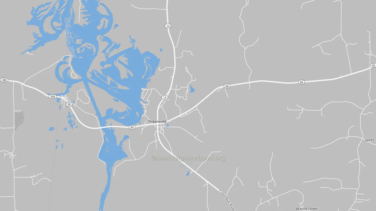 Transit Grade map of Pickensville, AL