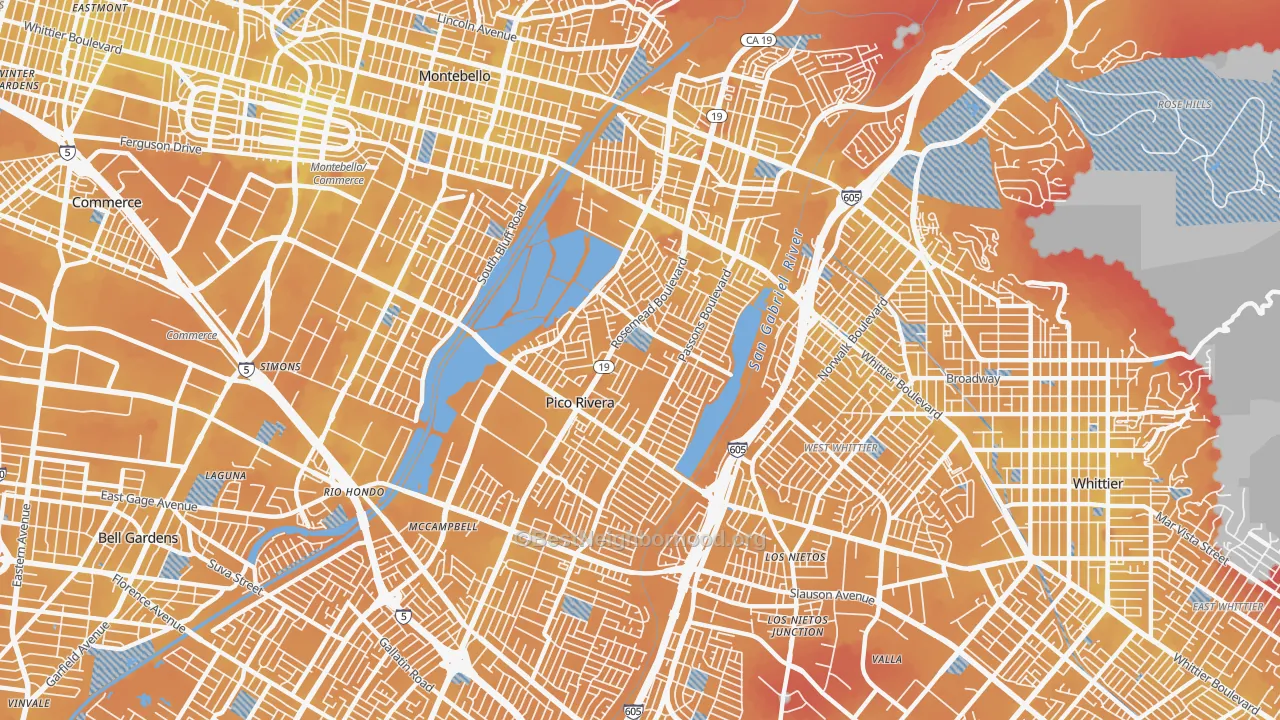 Transit Grade map of Pico Rivera, CA