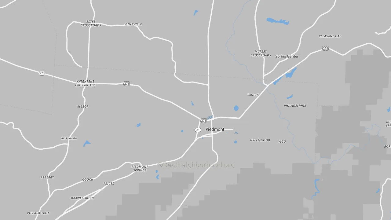 Transit Grade map of Piedmont, AL