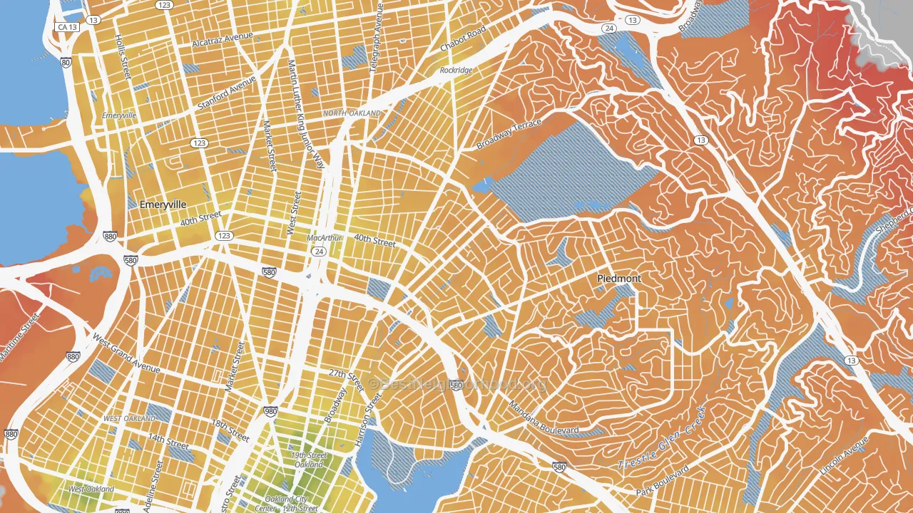 Transit Grade map of Piedmont Avenue, Oakland, CA