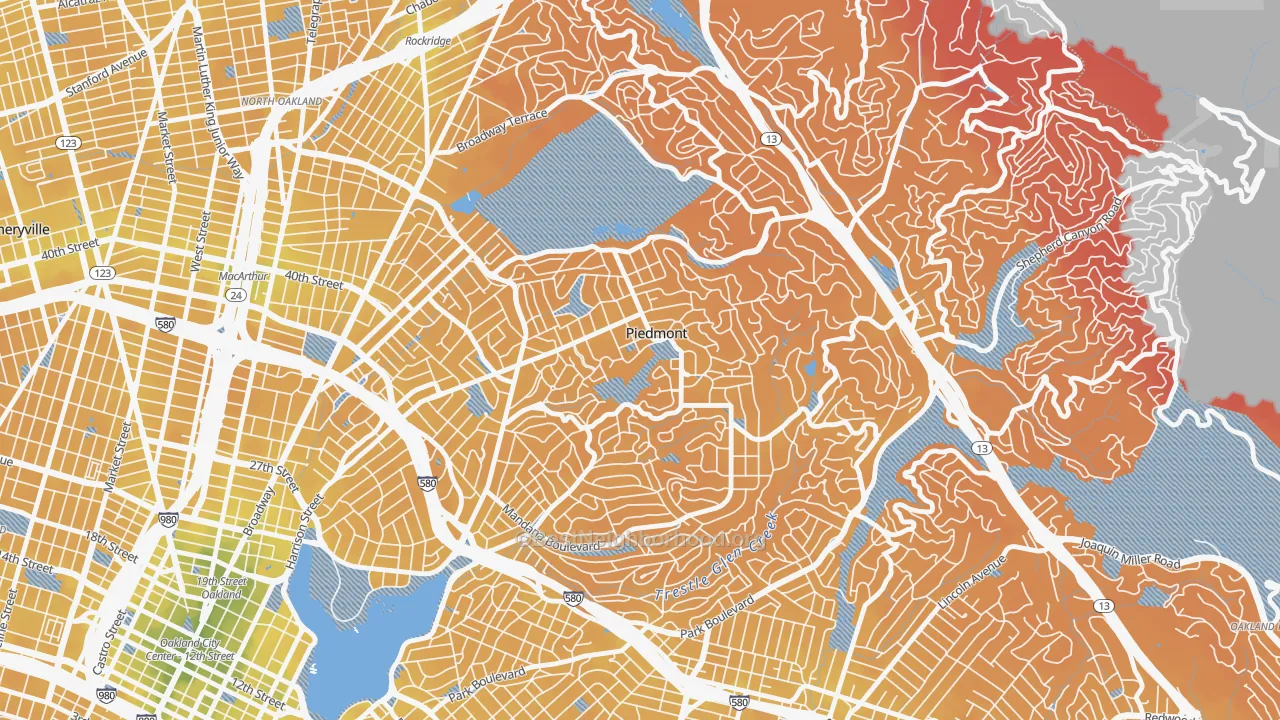 Transit Grade map of Piedmont, CA