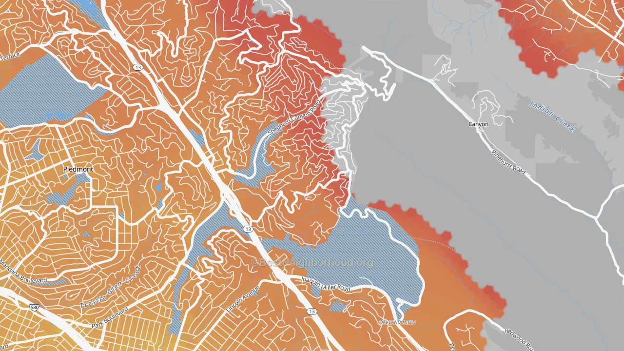 Transit Grade map of Piedmont Pines, Oakland, CA