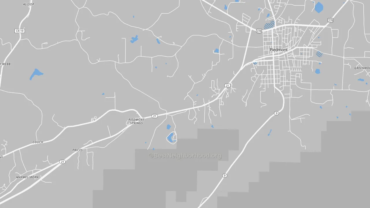 Transit Grade map of Piedmont Springs, AL