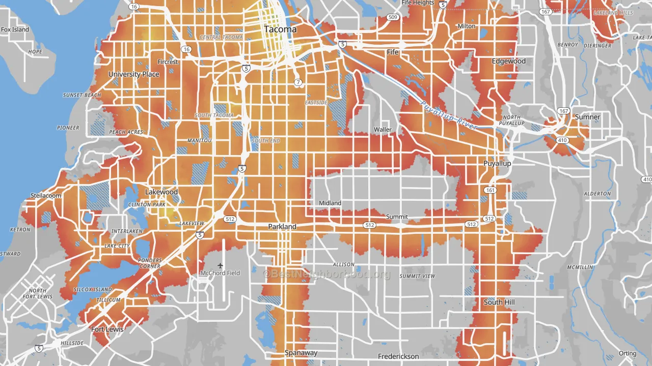 Transit Grade map of Pierce County, WA