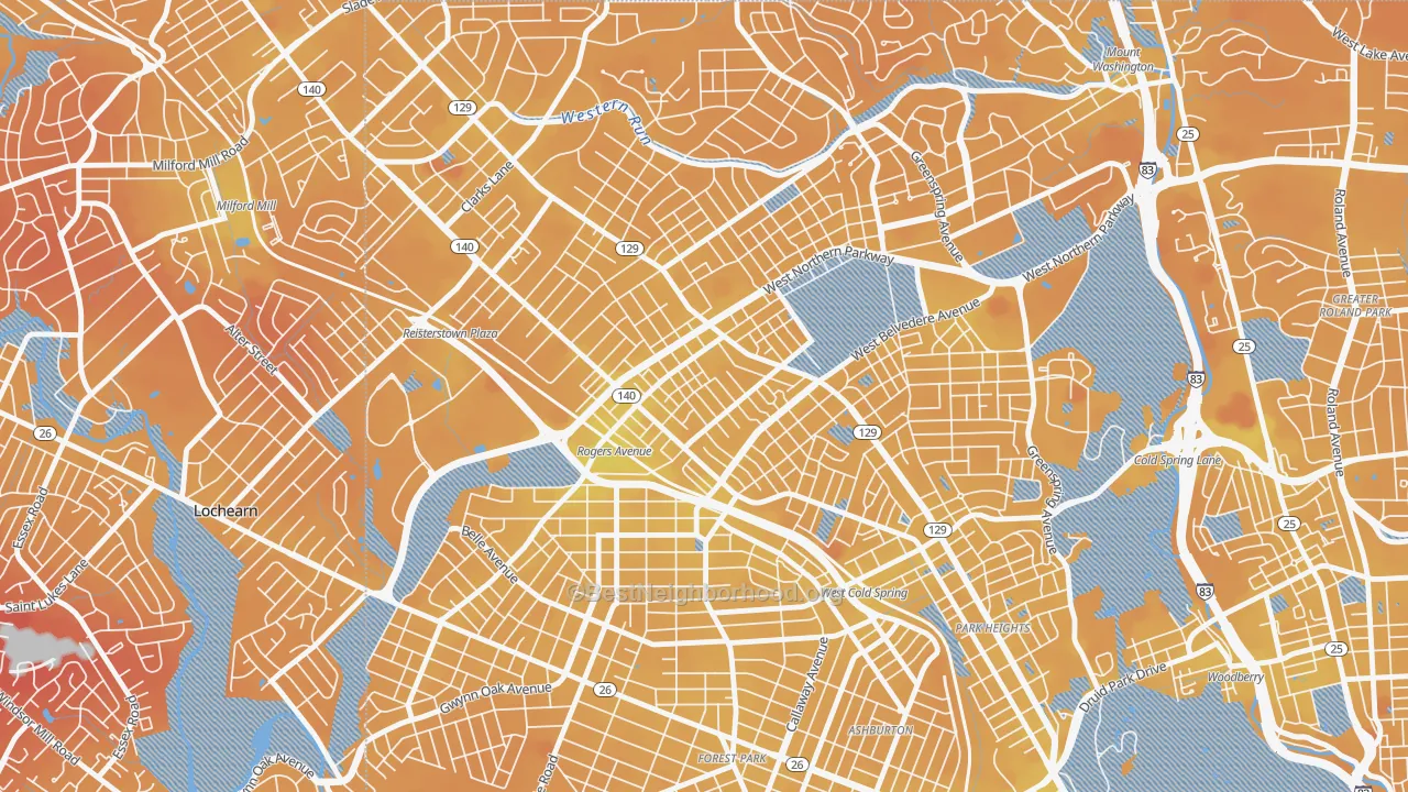 Transit Grade map of Pimlico, Baltimore, MD