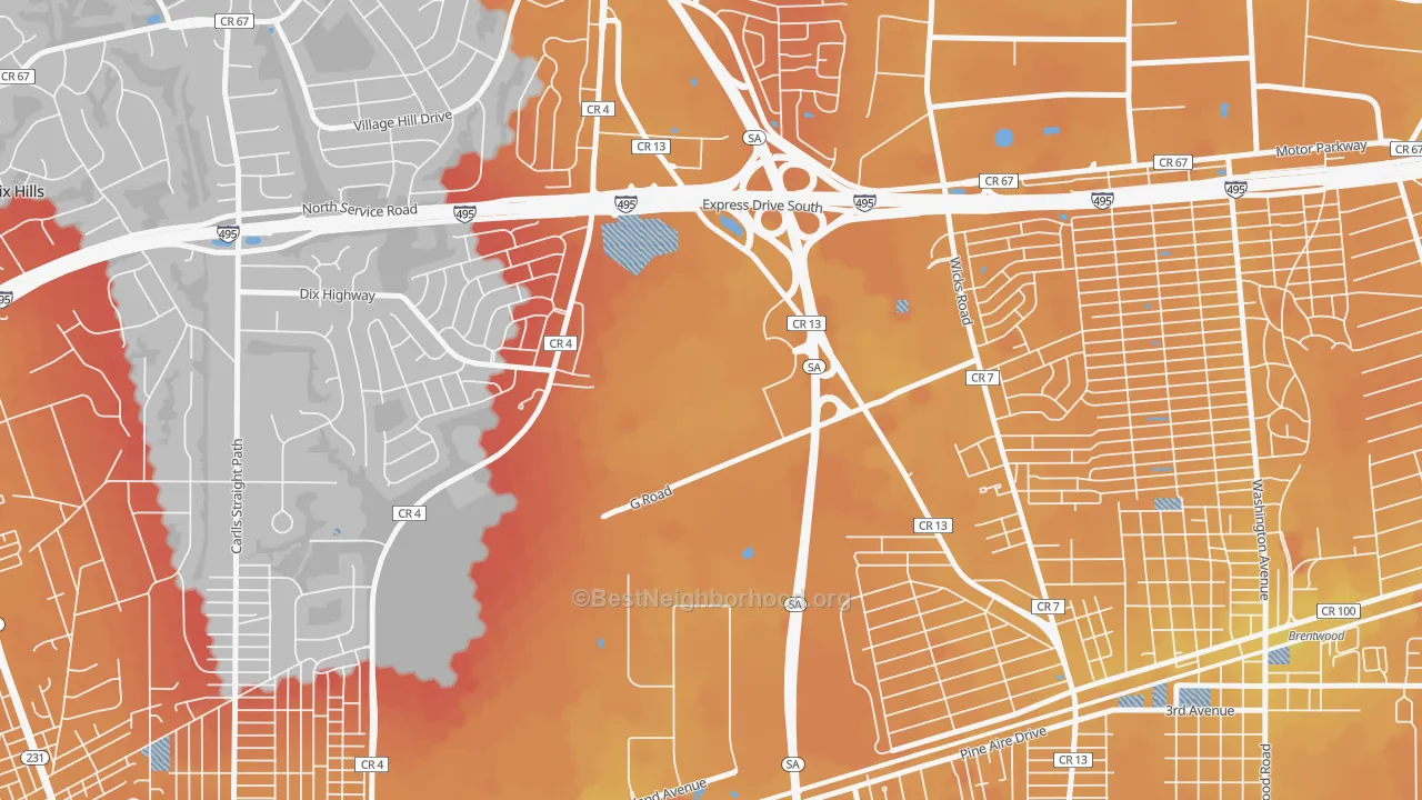 Transit Grade map of Pine Aire, NY