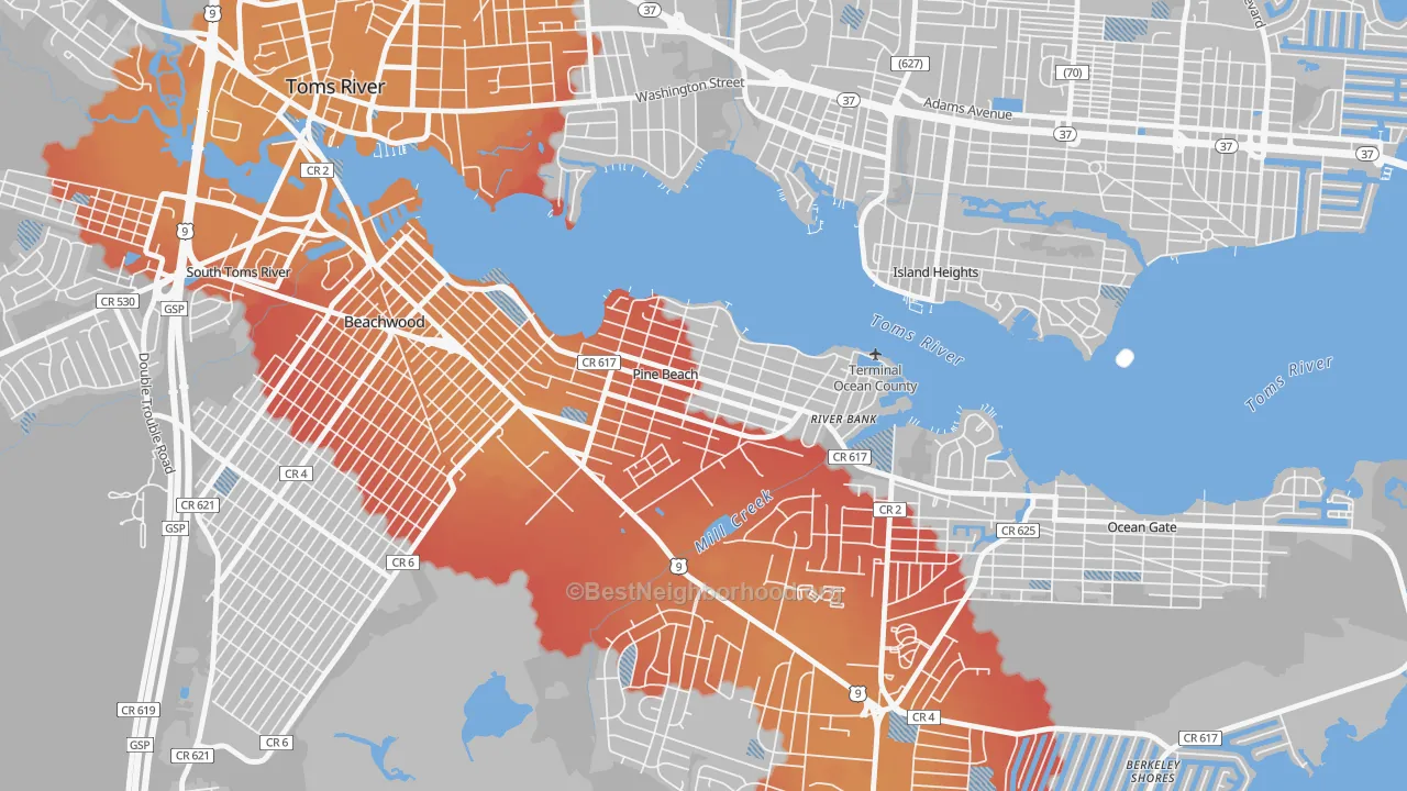 Transit Grade map of Pine Beach, NJ