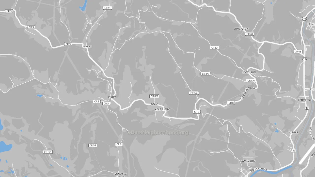 Transit Grade map of Pine Bluff, WV