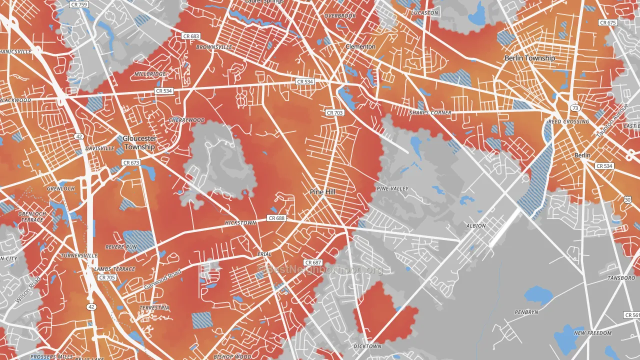 Transit Grade map of Pine Hill, NJ