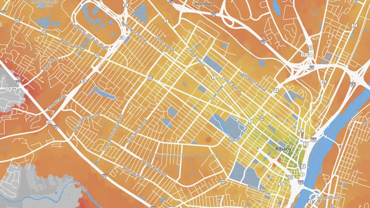 Transit Grade map of Pine Hills, Albany, NY