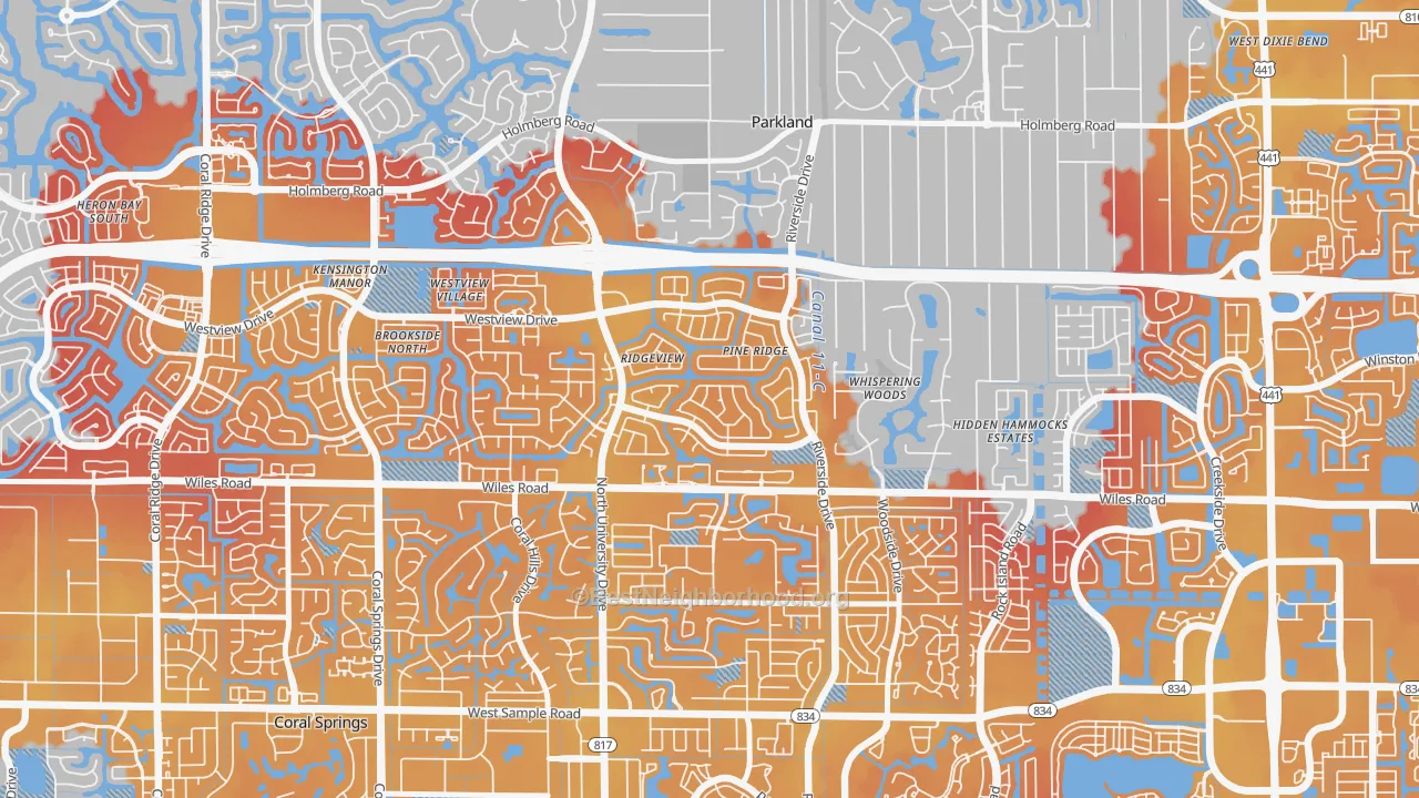 Transit Grade map of Pine Ridge, Coral Springs, FL
