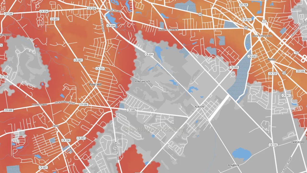 Transit Grade map of Pine Valley, NJ