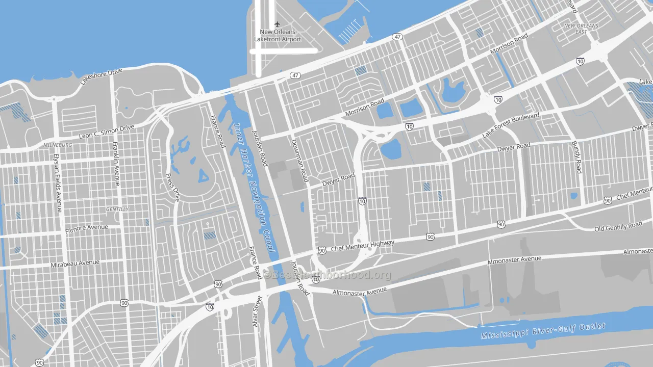 Transit Grade map of Pines Village, New Orleans, LA