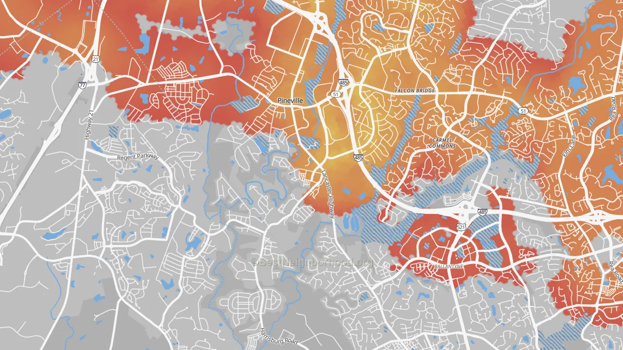 Transit Grade map of Pineville, NC