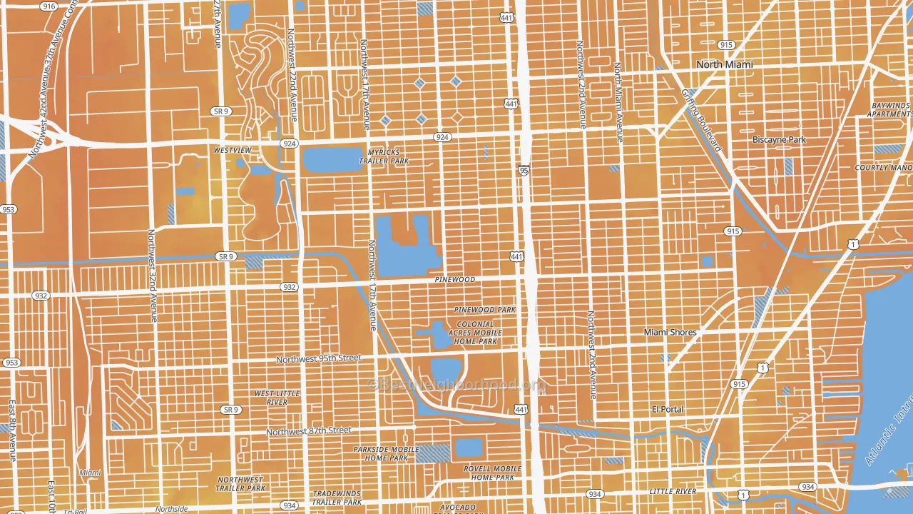 Transit Grade map of Pinewood, FL