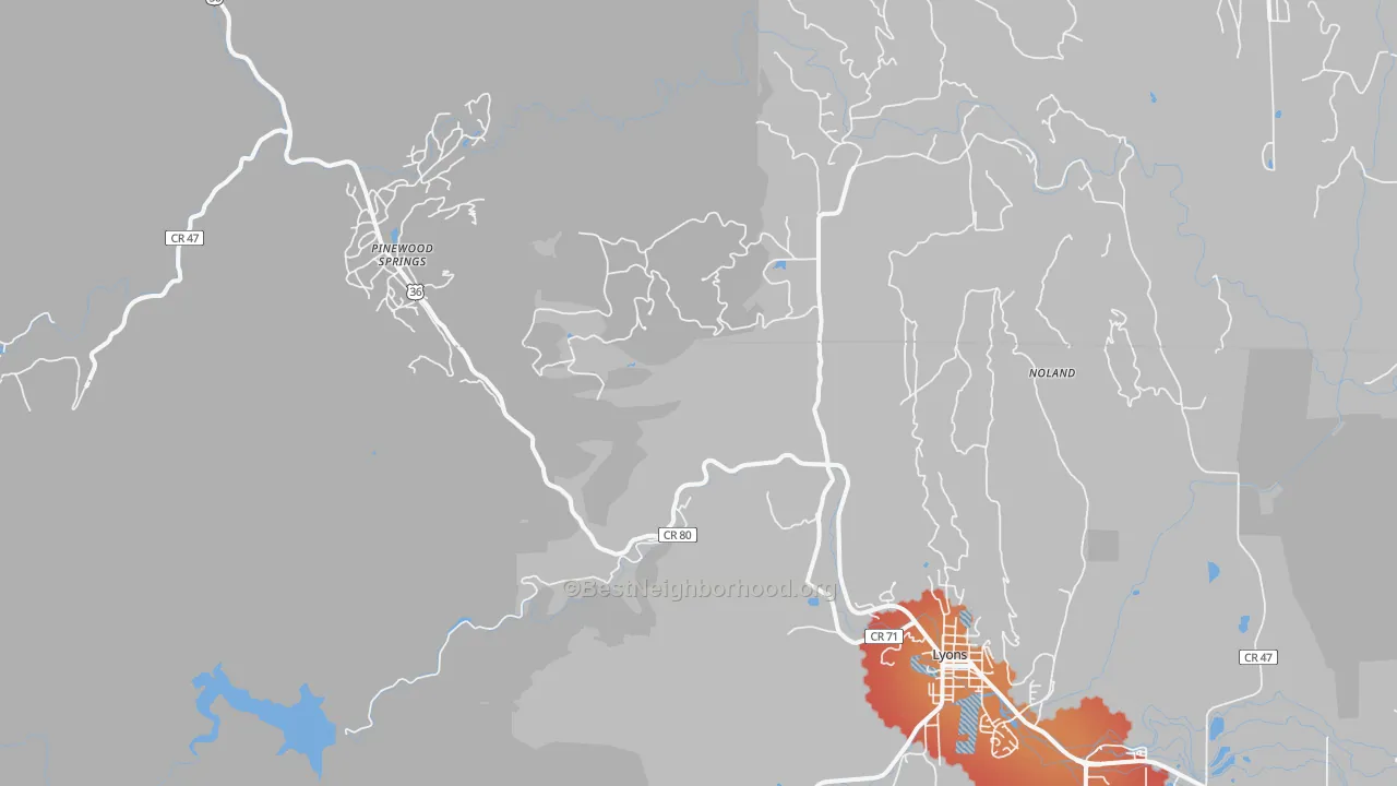 Transit Grade map of Pinewood Springs, CO