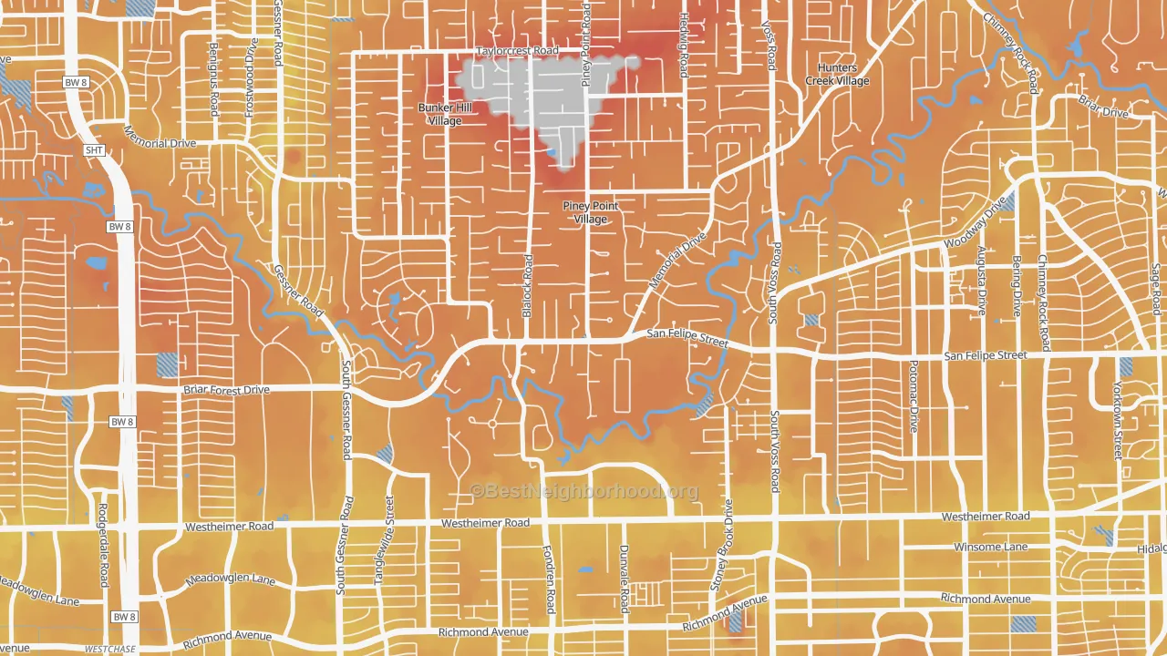 Transit Grade map of Piney Point Village, TX