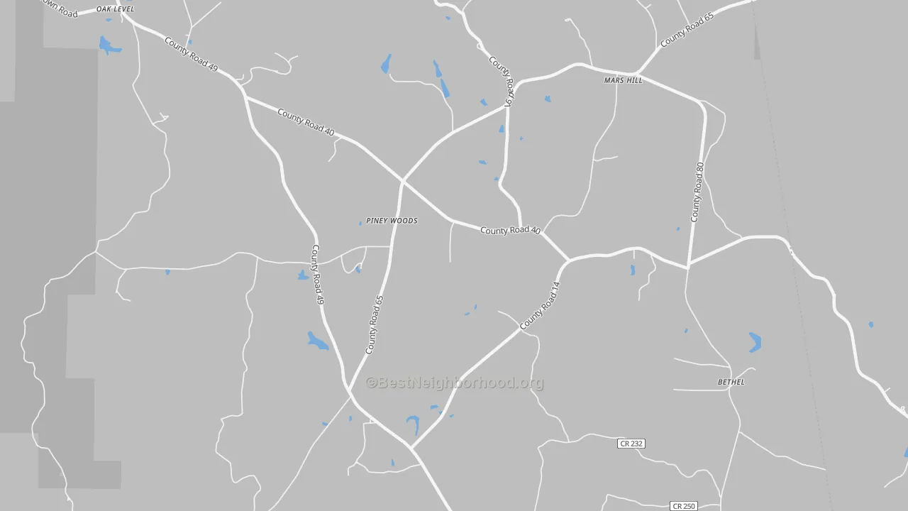 Transit Grade map of Piney Woods, AL