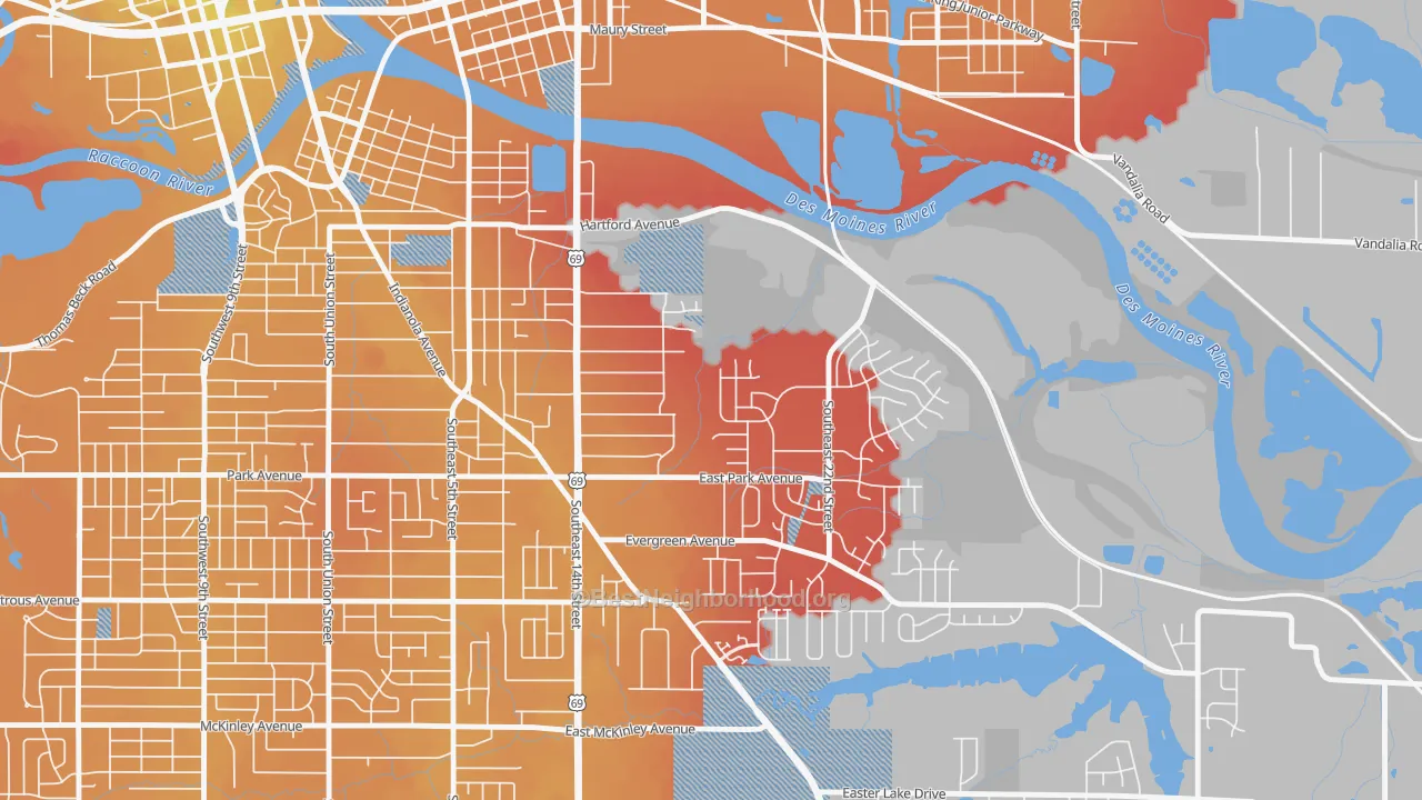Transit Grade map of Pioneer Park, Des Moines, IA