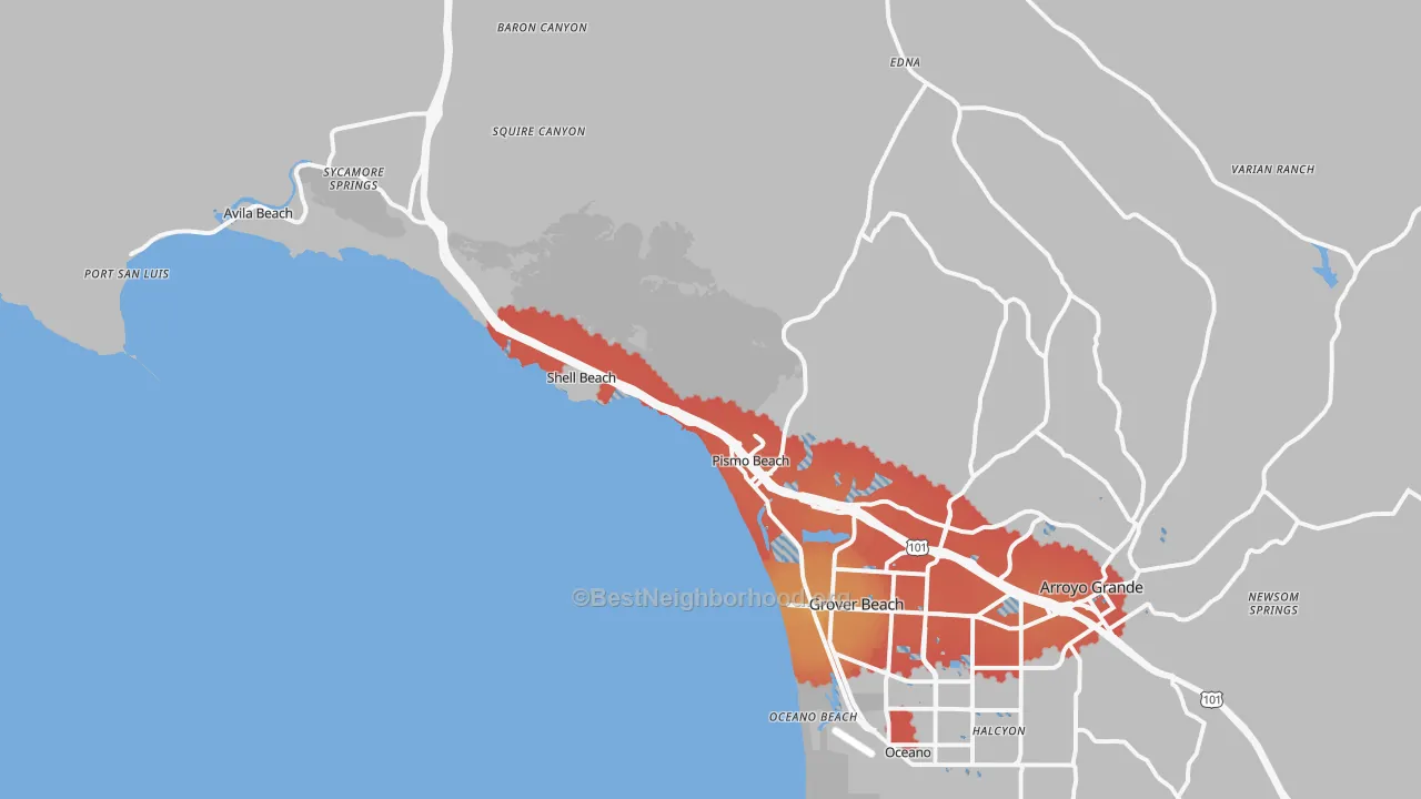 Transit Grade map of Pismo Beach, CA