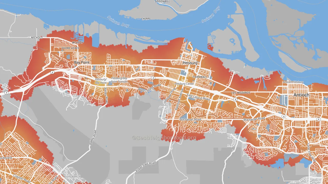 Transit Grade map of Pittsburg, CA