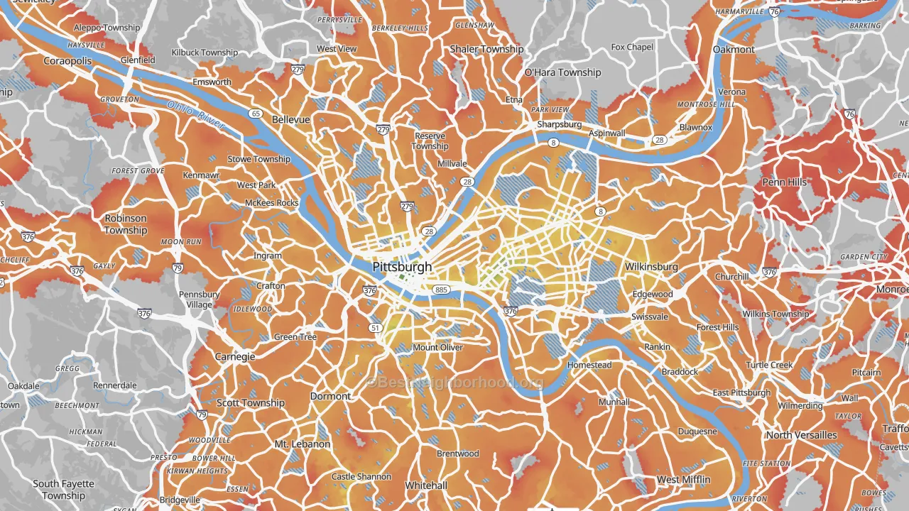 Transit Grade map of Pittsburgh, PA