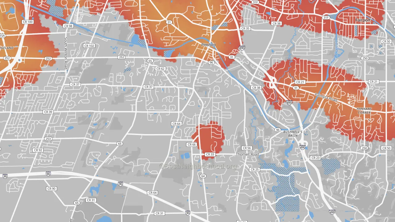 Transit Grade map of Pittsford, NY