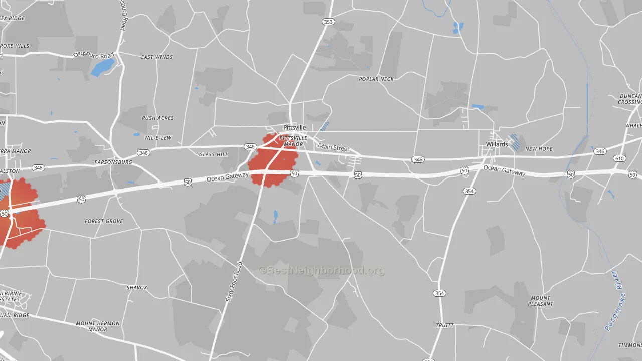Transit Grade map of Pittsville, MD