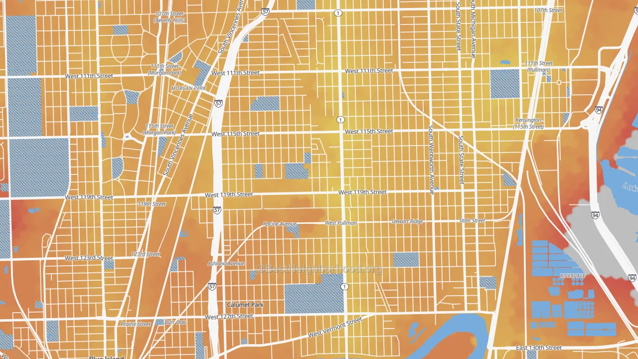 Transit Grade map of Placerdale, Chicago, IL