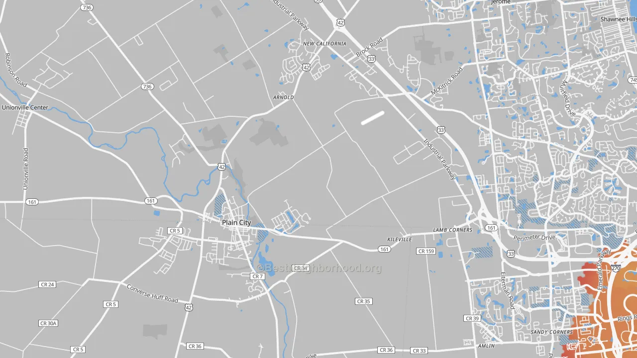 Transit Grade map of Plain City, OH