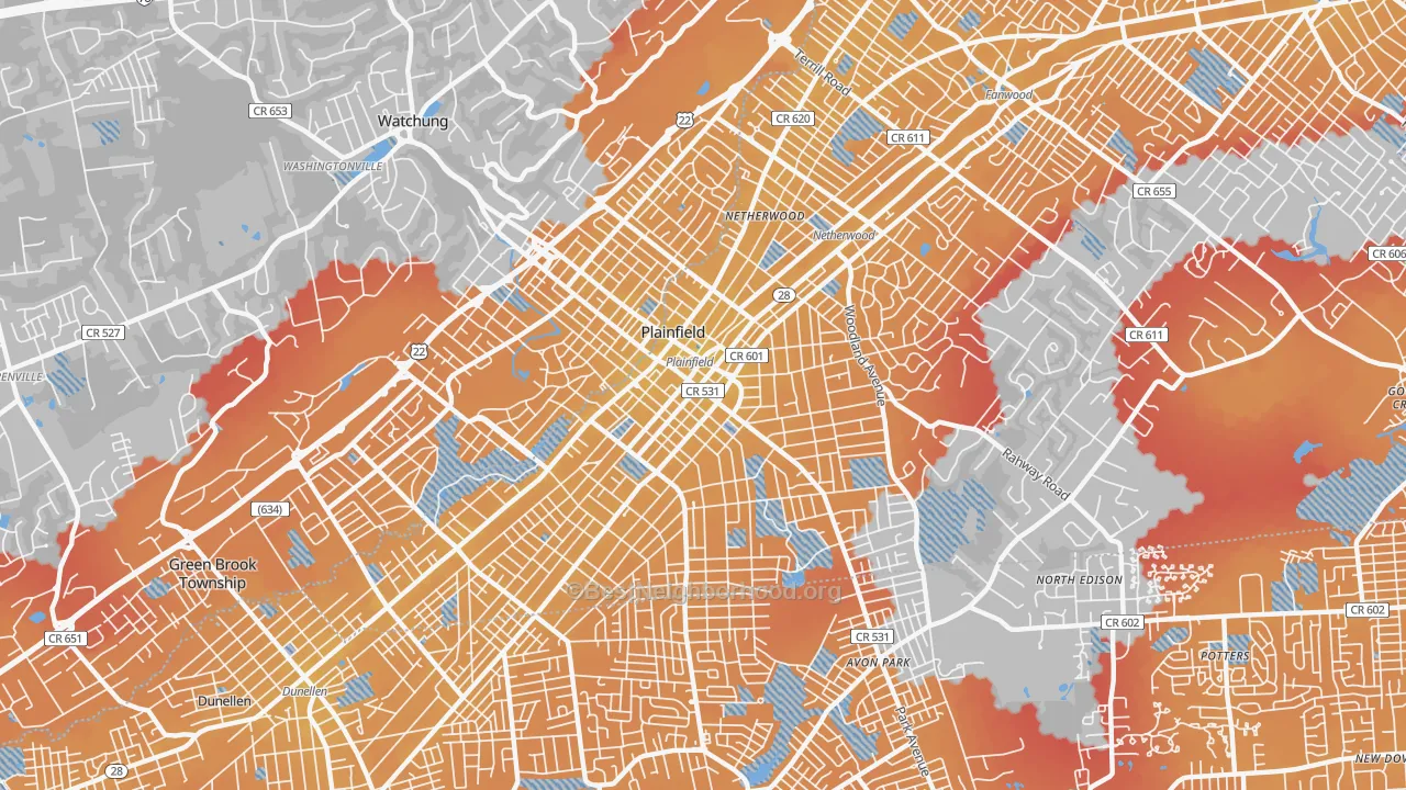 Transit Grade map of Plainfield, NJ
