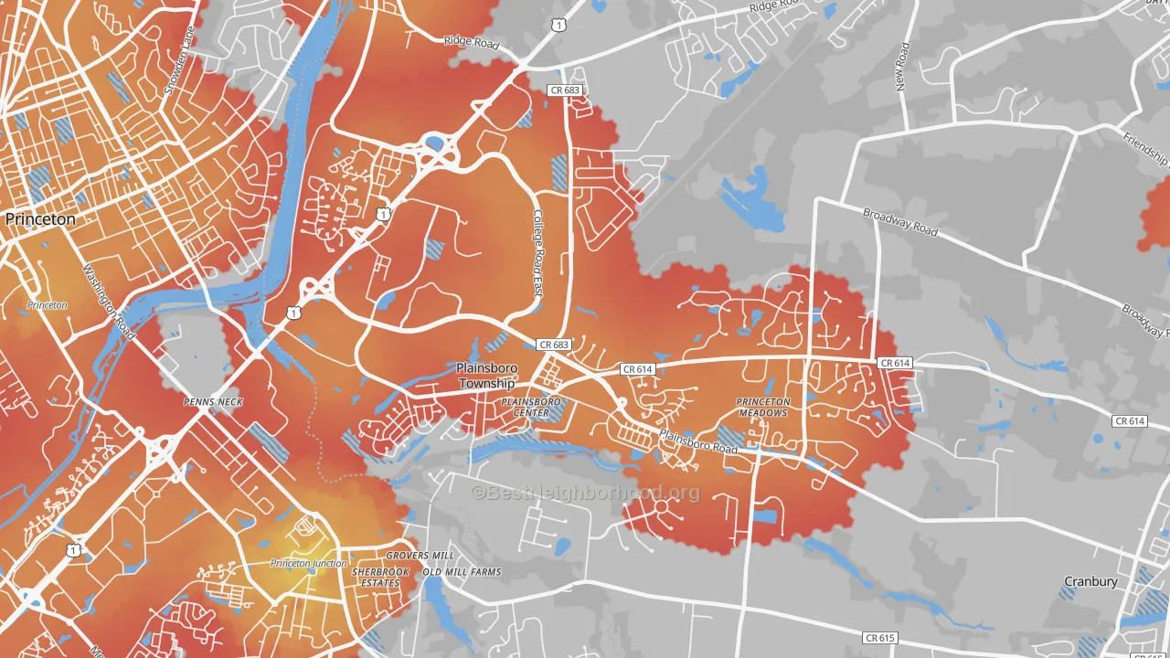 Transit Grade map of Plainsboro, NJ