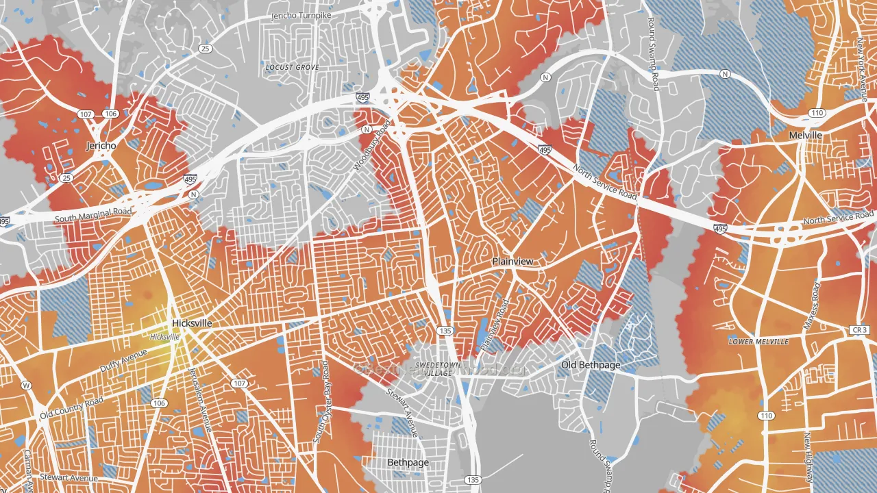 Transit Grade map of Plainview, NY