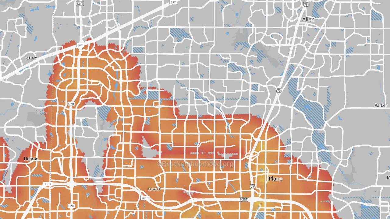 Transit Grade map of Plano, TX