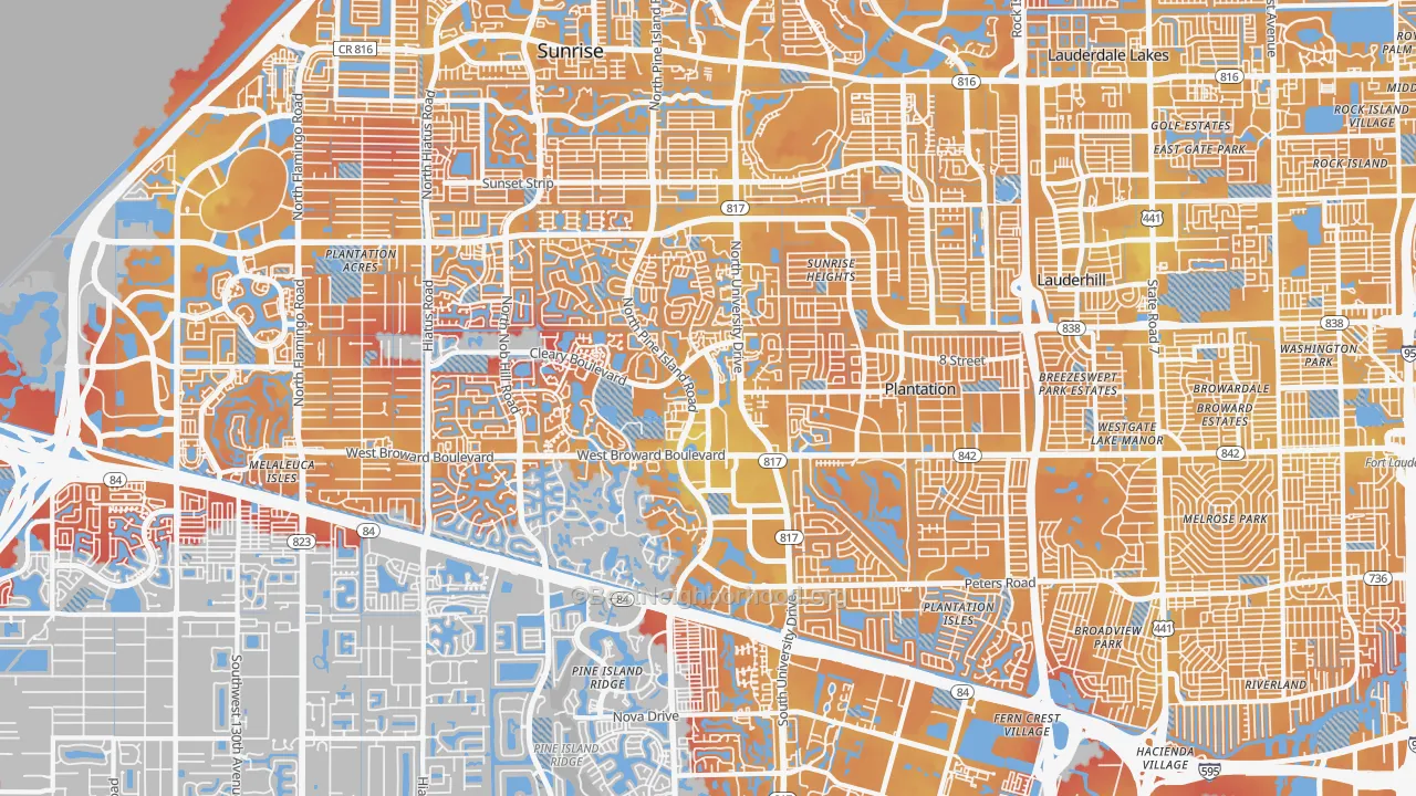 Transit Grade map of Plantation, FL