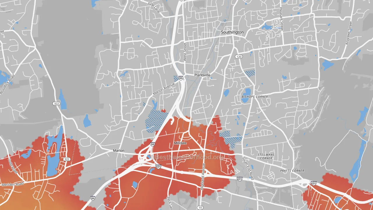 Transit Grade map of Plantsville, CT
