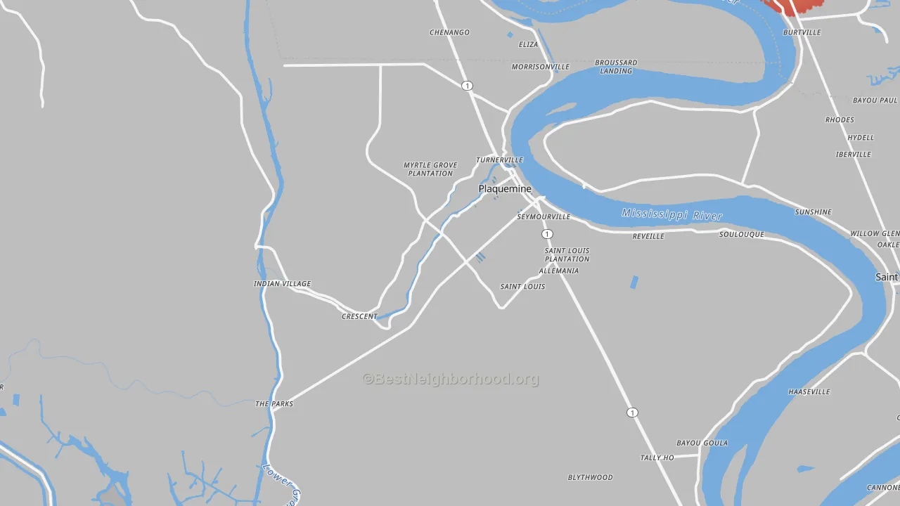 Transit Grade map of Plaquemine, LA