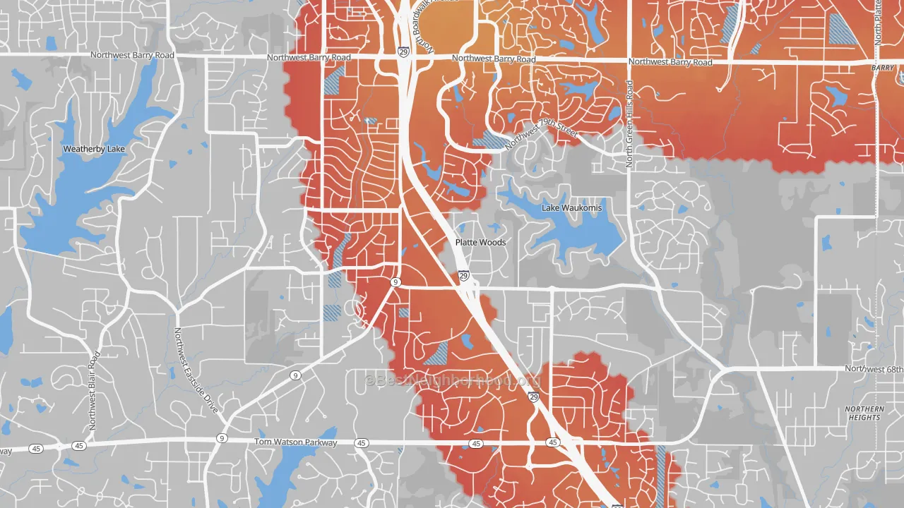 Transit Grade map of Platte Woods, MO