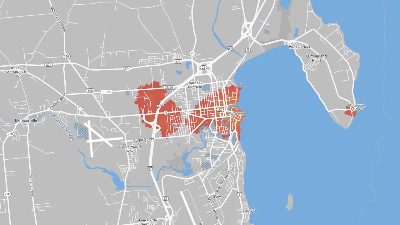Transit Grade map of Plattsburgh, NY