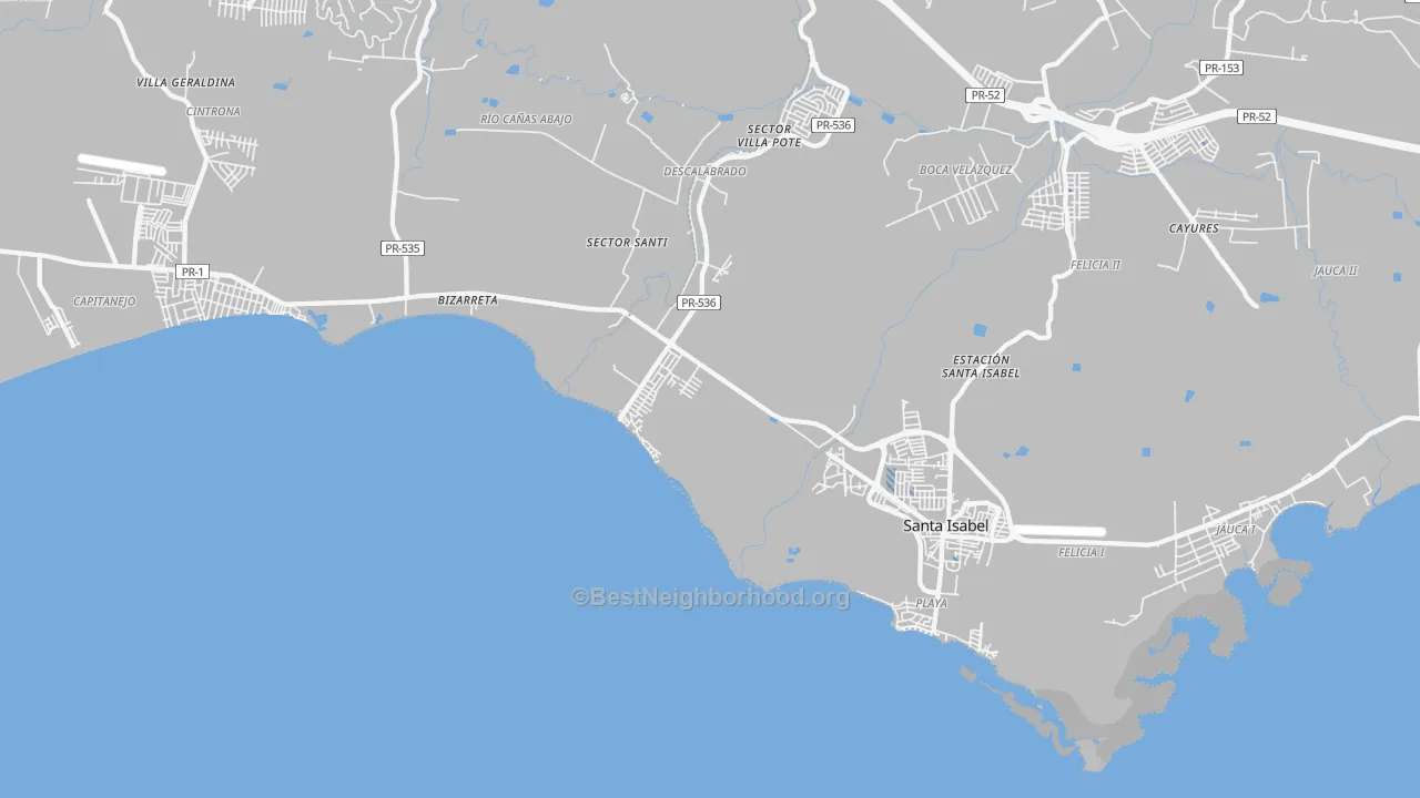 Transit Grade map of Playa Cortada, PR