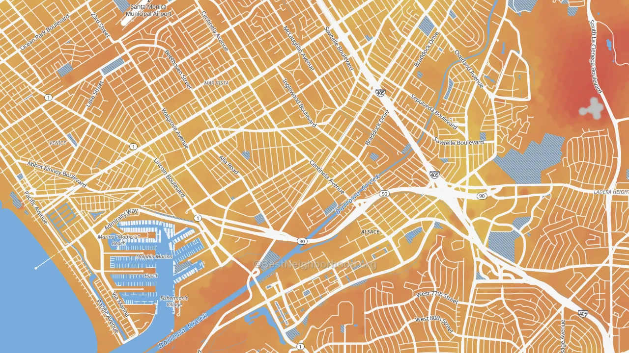 Transit Grade map of Playa Vista, Los Angeles, CA