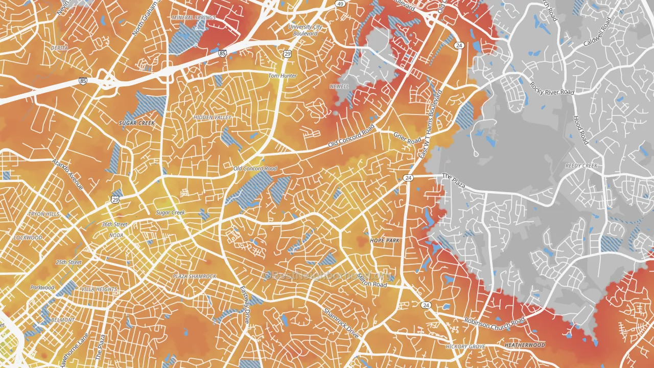 Transit Grade map of Plaza-Eastway, Charlotte, NC