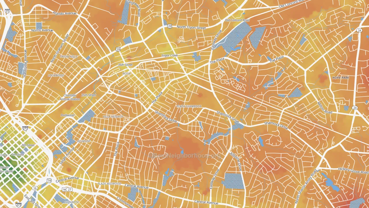 Transit Grade map of Plaza-Shamrock, Charlotte, NC
