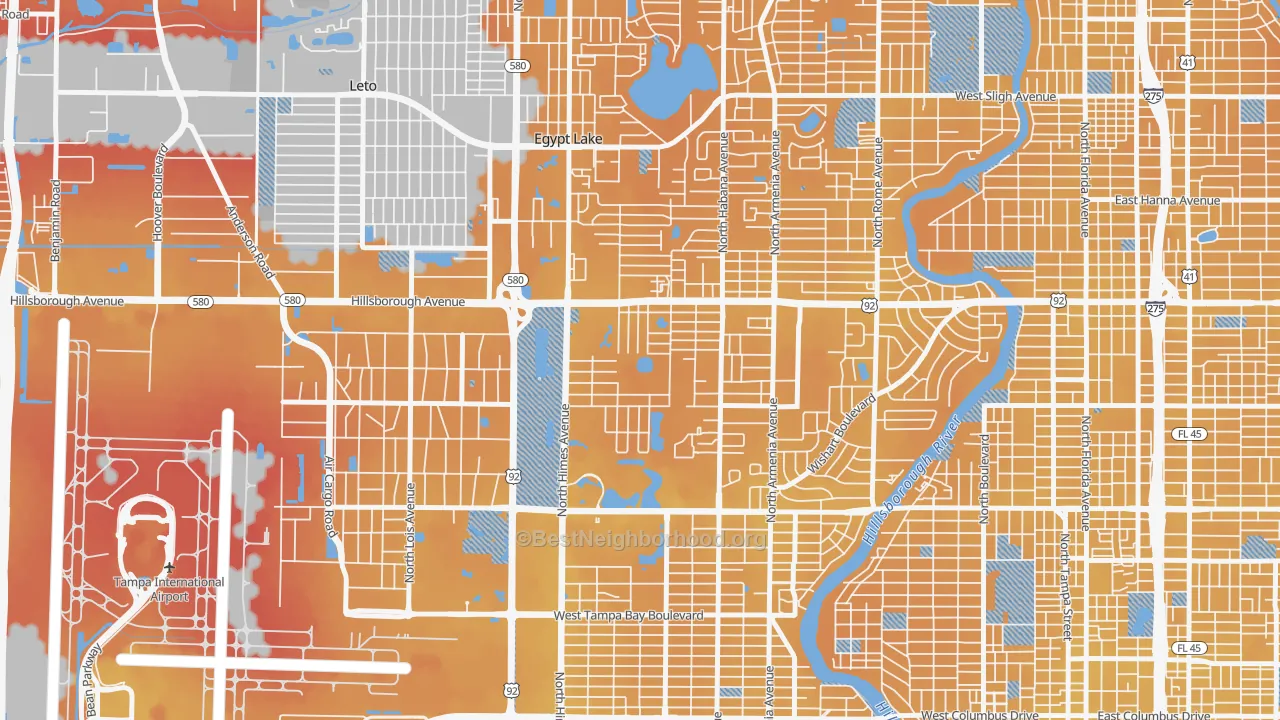 Transit Grade map of Plaza Terrace, Tampa, FL